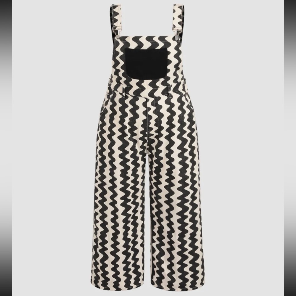 NWT Black and Cream Oversized Overalls 2XL